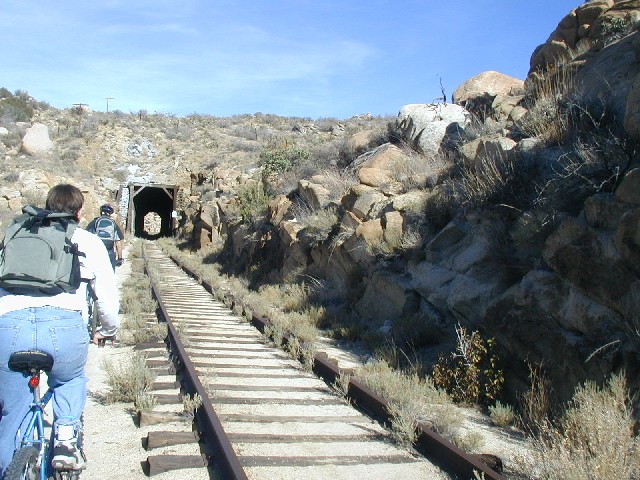 Riding the old railroad.